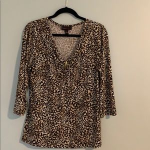 Dana Buchman animal print draped v-neck top
